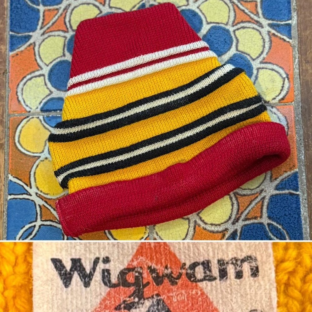VINTAGE 60s 'Wigwam' super bright colored striped BEANIE! 100% WOOL , UNISEX